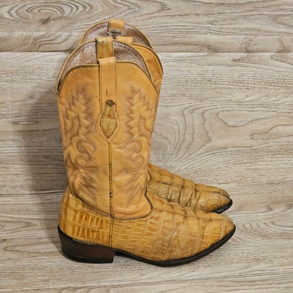 Carreta Cowboy Western Crocodile Tan Leather Boots Mens Size US 10 Mex 28.5 - Picture 10 of 11